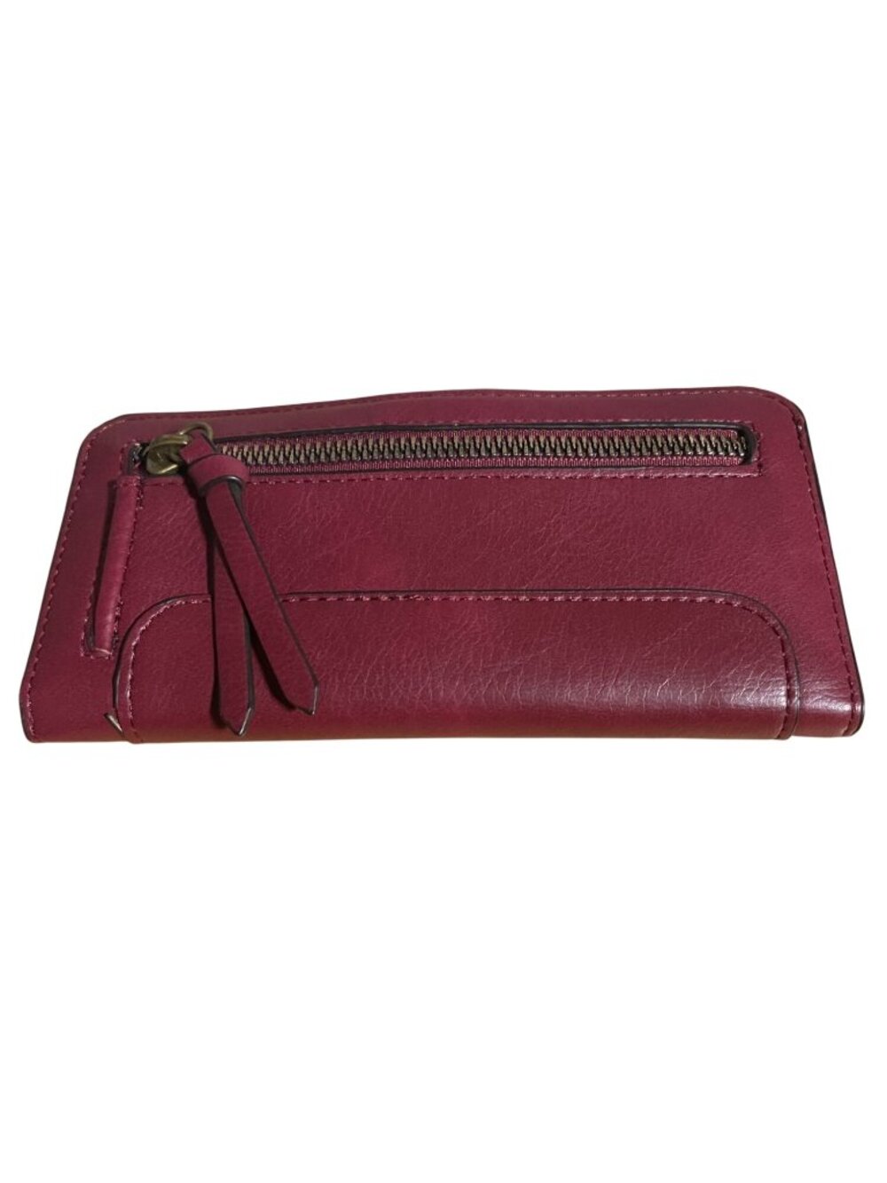 Burgundy Wallet With Zipper & Card Slots Faux Leather Lightweight Compact Design